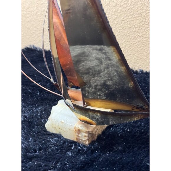 Vintage Copper & Brass Sailing Boat Sculpture With Marble Base - Picture 6 of 9